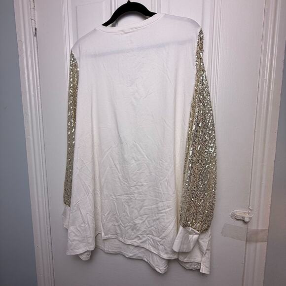 Jingle Belles Kim Gravel Sequin Sleeve White Top Womens 3X Party NWOT QVC - Picture 7 of 10